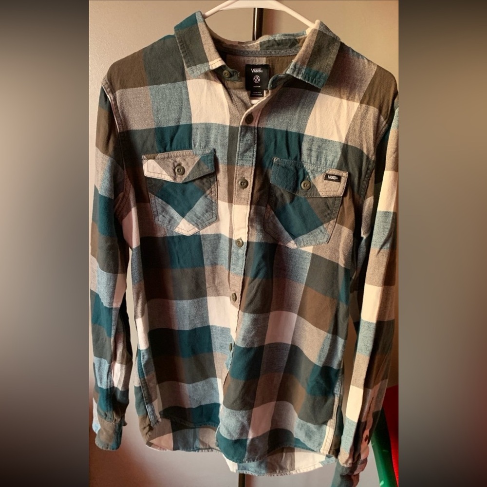Vans Teal and Brown Plaid Shirt